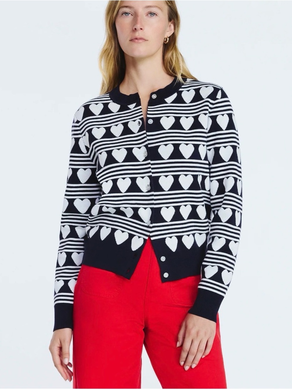 NWT Free Assembly Navy White Heart Lightweight Cardigan Size X Small